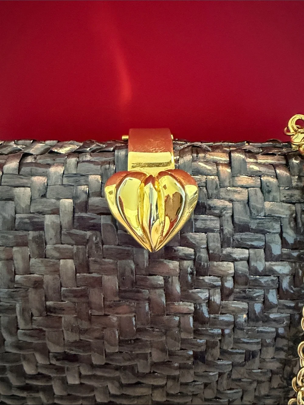Vanessa Woven Wicker Black Crossbody Bag with Gold Chain